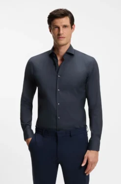 Slim-fit shirt in easy-iron cotton-blend poplin