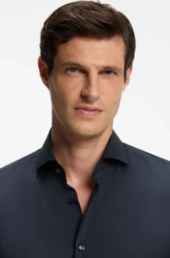 Slim-fit shirt in easy-iron cotton-blend poplin