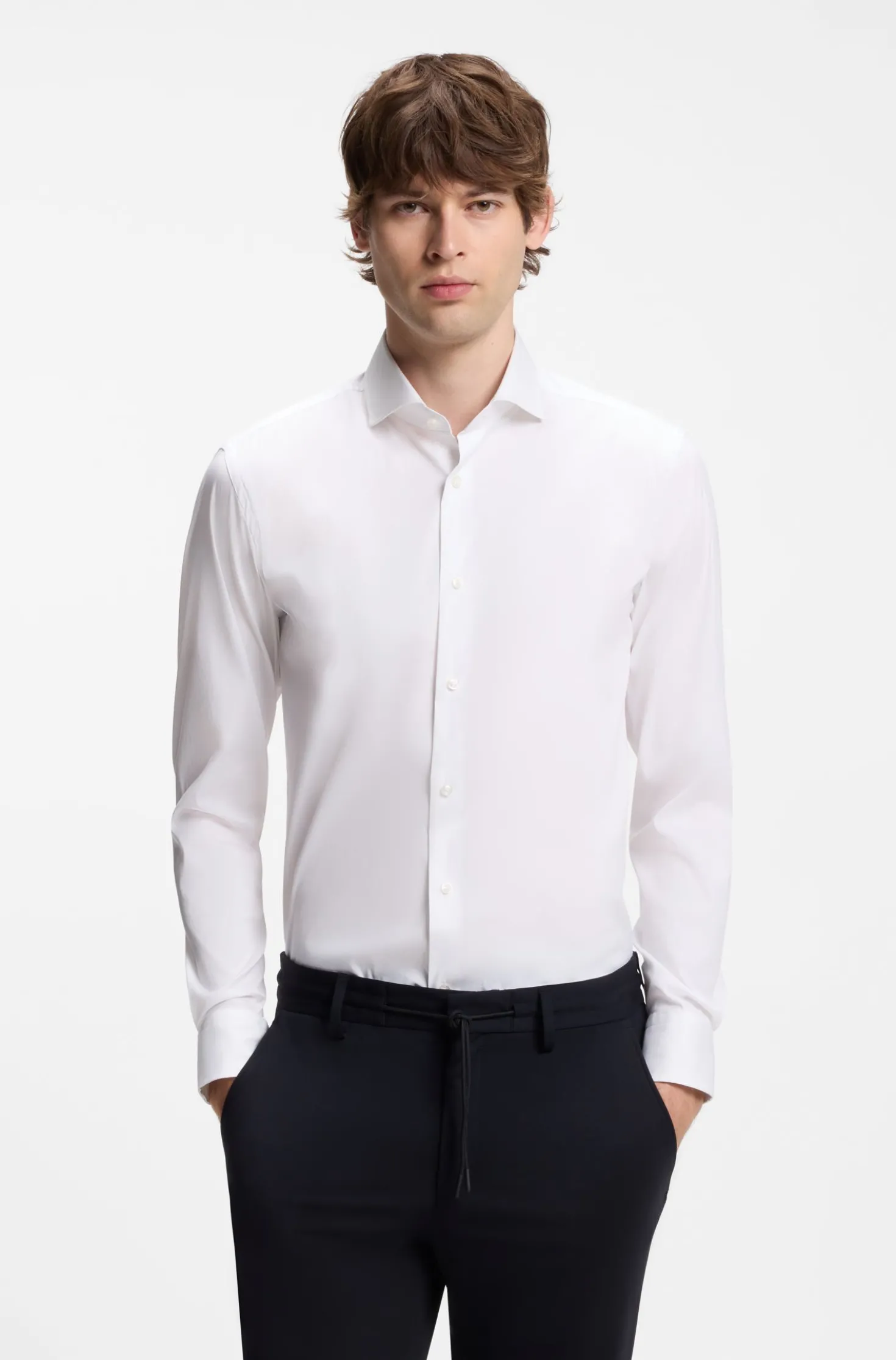 Slim-fit shirt in easy-iron cotton-blend poplin