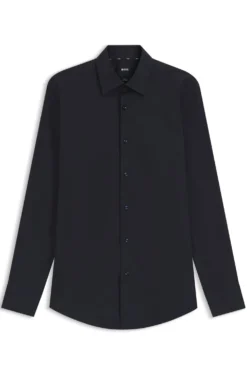 Slim-fit shirt in easy-iron stretch-cotton poplin
