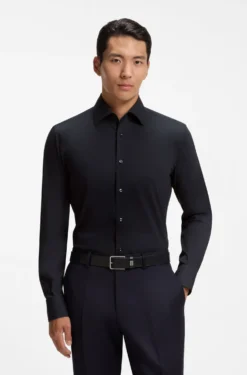 Slim-fit shirt in easy-iron stretch-cotton poplin