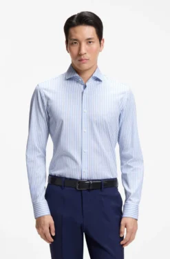 Slim-fit shirt in easy-iron striped stretch cotton