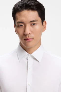 Slim-fit shirt in easy-iron stretch cotton