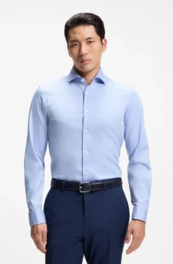 Slim-fit shirt in easy-iron striped stretch cotton