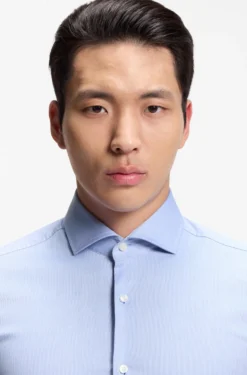 Slim-fit shirt in easy-iron striped stretch cotton