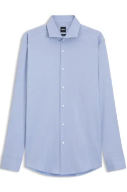 Slim-fit shirt in easy-iron striped stretch cotton
