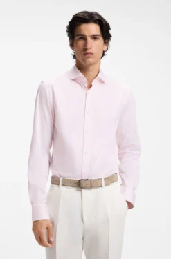 Slim-fit shirt in easy-iron striped stretch cotton