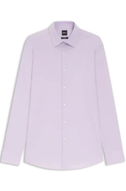 Slim-fit shirt in easy-iron stretch-cotton poplin