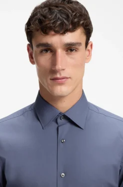 Slim-fit shirt in easy-iron stretch-cotton poplin