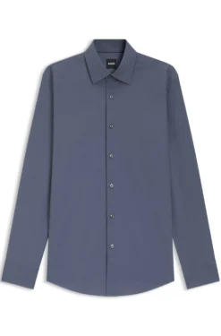 Slim-fit shirt in easy-iron stretch-cotton poplin