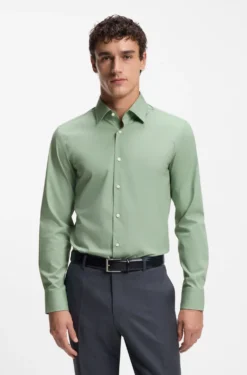 Slim-fit shirt in easy-iron stretch-cotton poplin