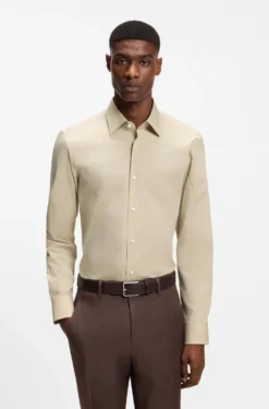 Slim-fit shirt in easy-iron stretch-cotton poplin
