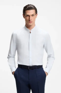Slim-fit shirt in herringbone-stripe cotton