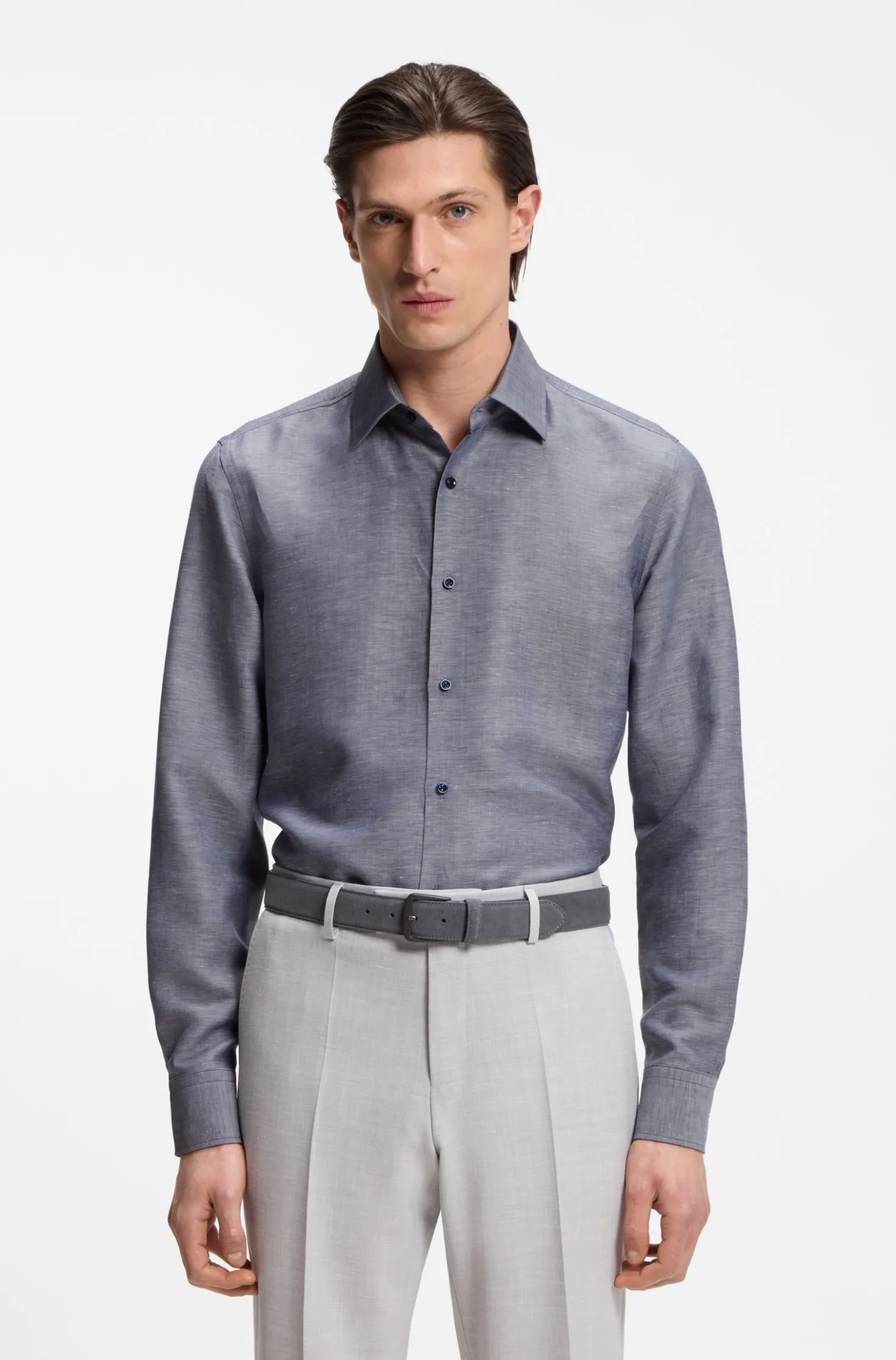 Slim-fit shirt in linen-blend twill