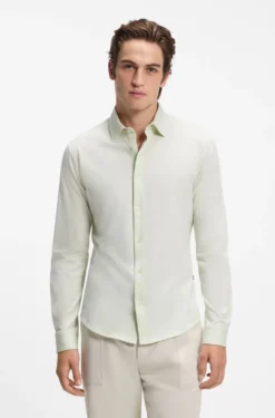 Slim-fit shirt in melange cotton jersey
