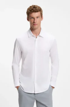 Slim-fit shirt in melange cotton jersey