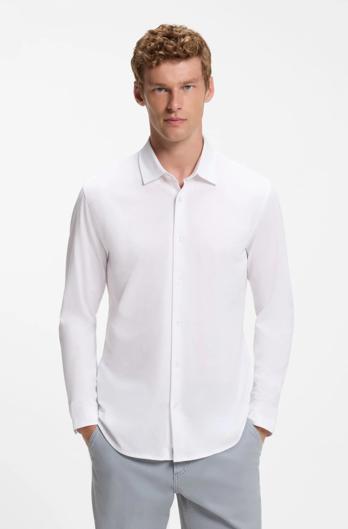 Slim-fit shirt in melange cotton jersey