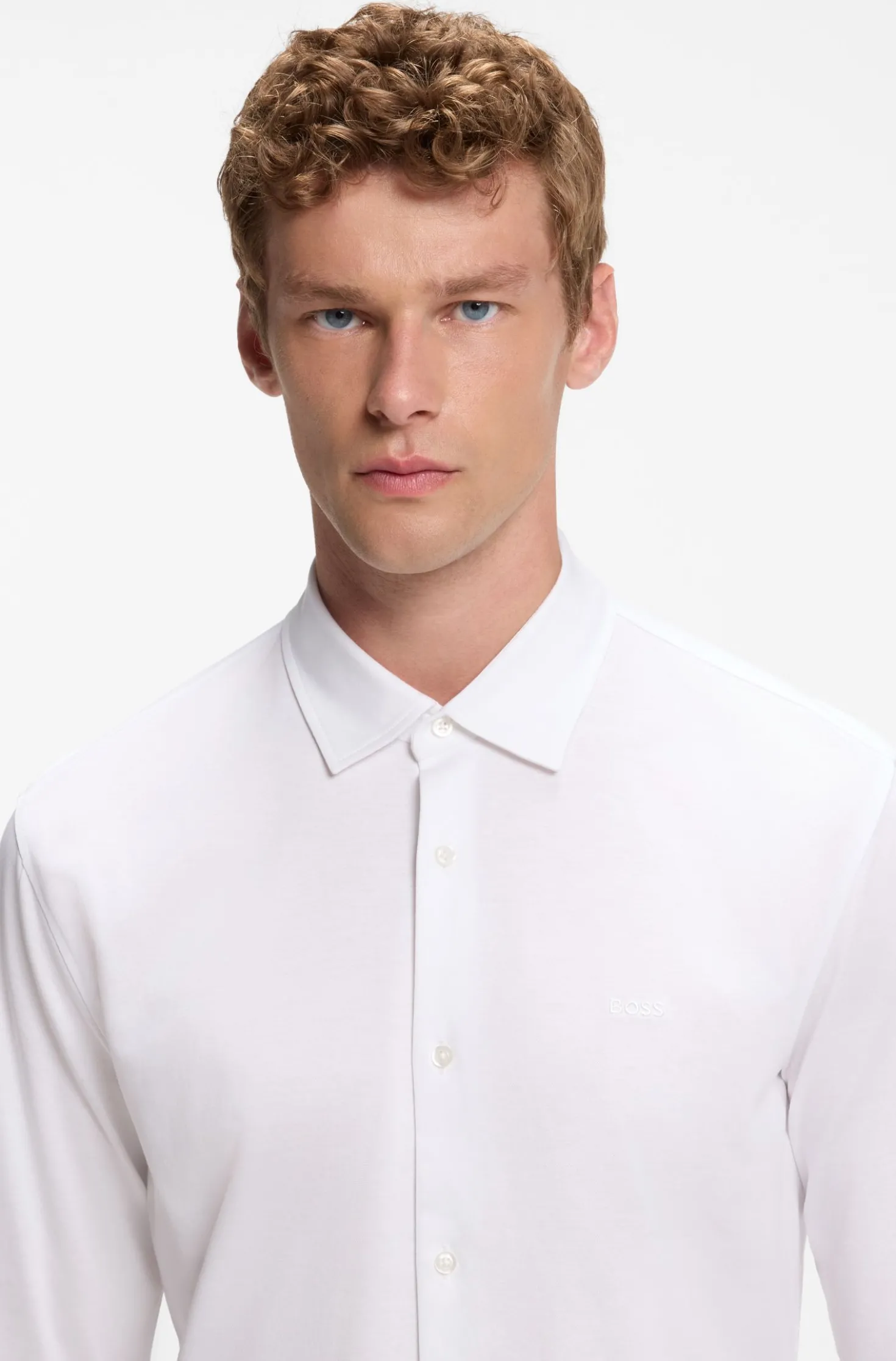 Slim-fit shirt in melange cotton jersey