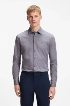 Slim-fit shirt in melange cotton jersey