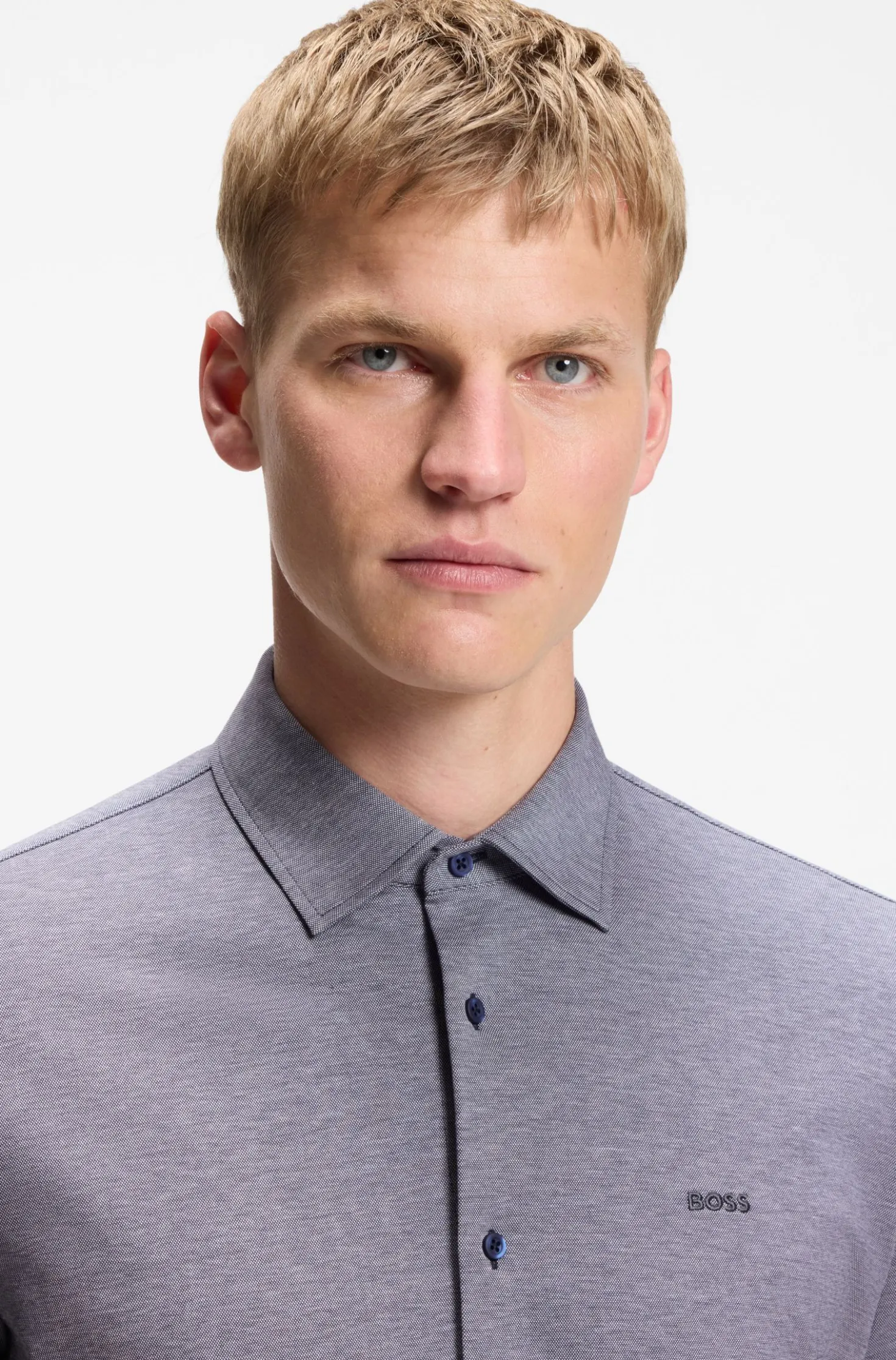 Slim-fit shirt in melange cotton jersey