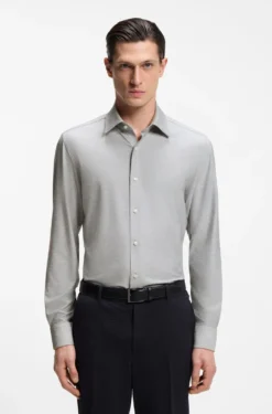 Slim-fit shirt in mouliné performance-stretch jersey
