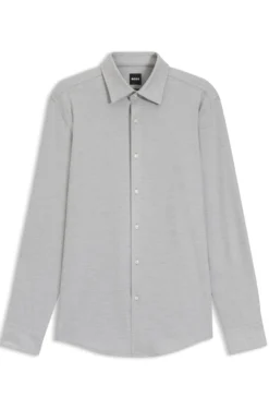 Slim-fit shirt in mouliné performance-stretch jersey