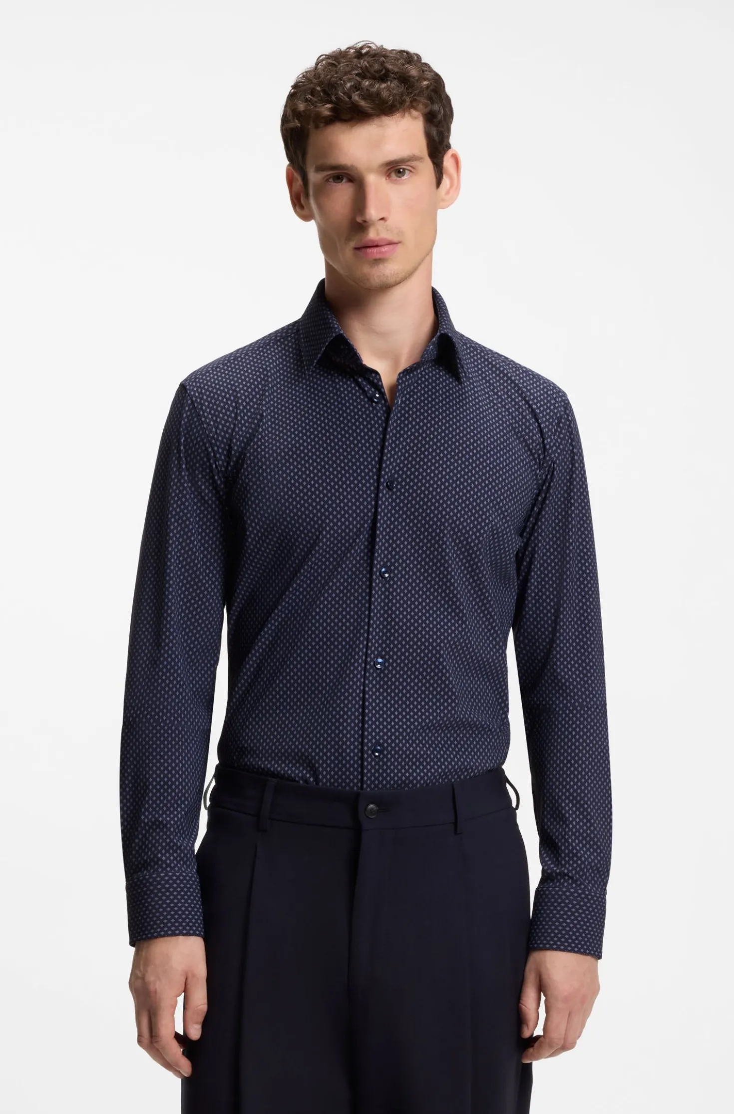 Slim-fit shirt in printed performance-stretch fabric
