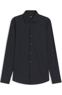 Slim-fit shirt in printed performance-stretch jersey