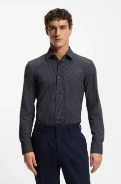 Slim-fit shirt in printed performance-stretch jersey