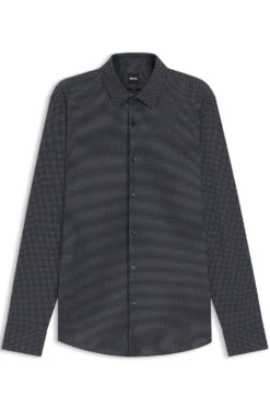 Slim-fit shirt in printed performance-stretch jersey