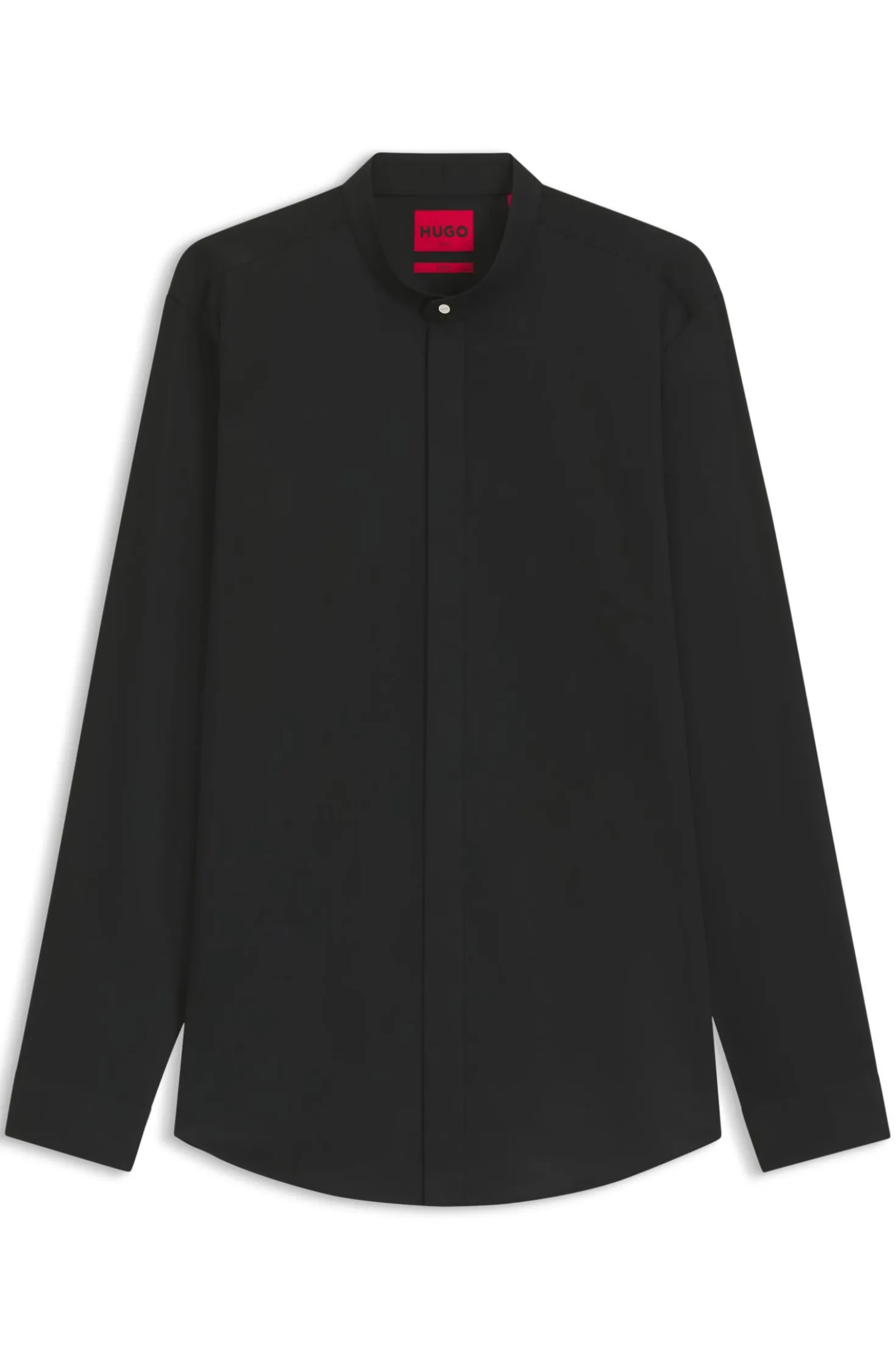 Slim-fit shirt in stretch cotton with stand collar