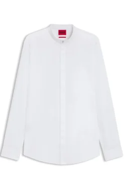 Slim-fit shirt in stretch cotton with stand collar