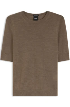Slim-fit short-sleeved sweater in superfine merino wool
