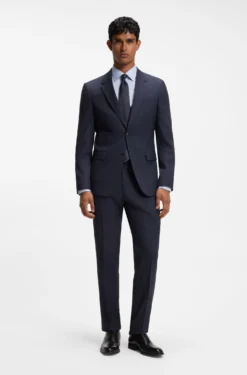 Slim-fit suit in micro-patterned virgin wool