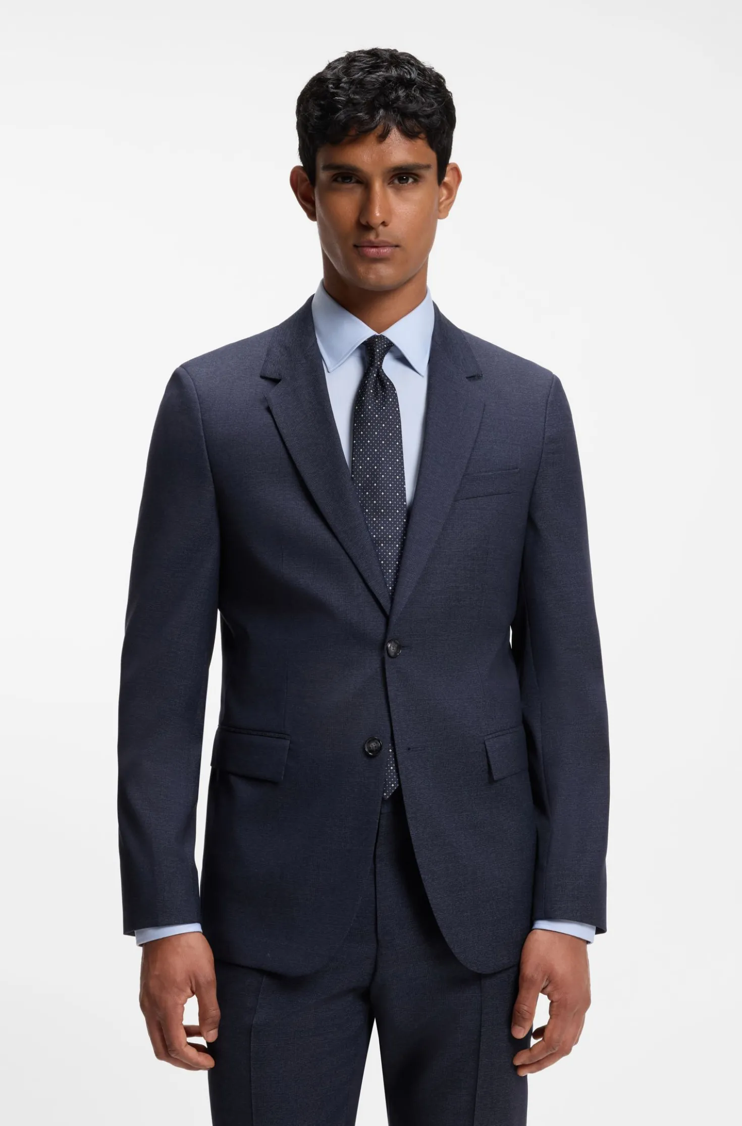 Slim-fit suit in micro-patterned virgin wool