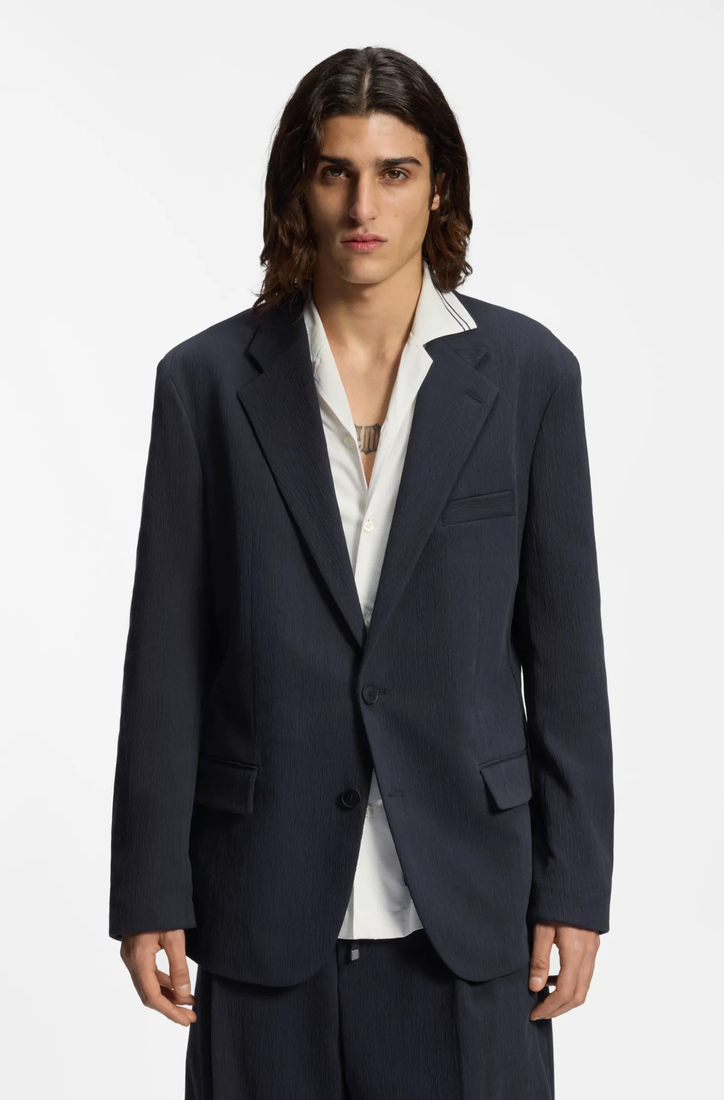 Slim-fit suit jacket in performance-stretch seersucker