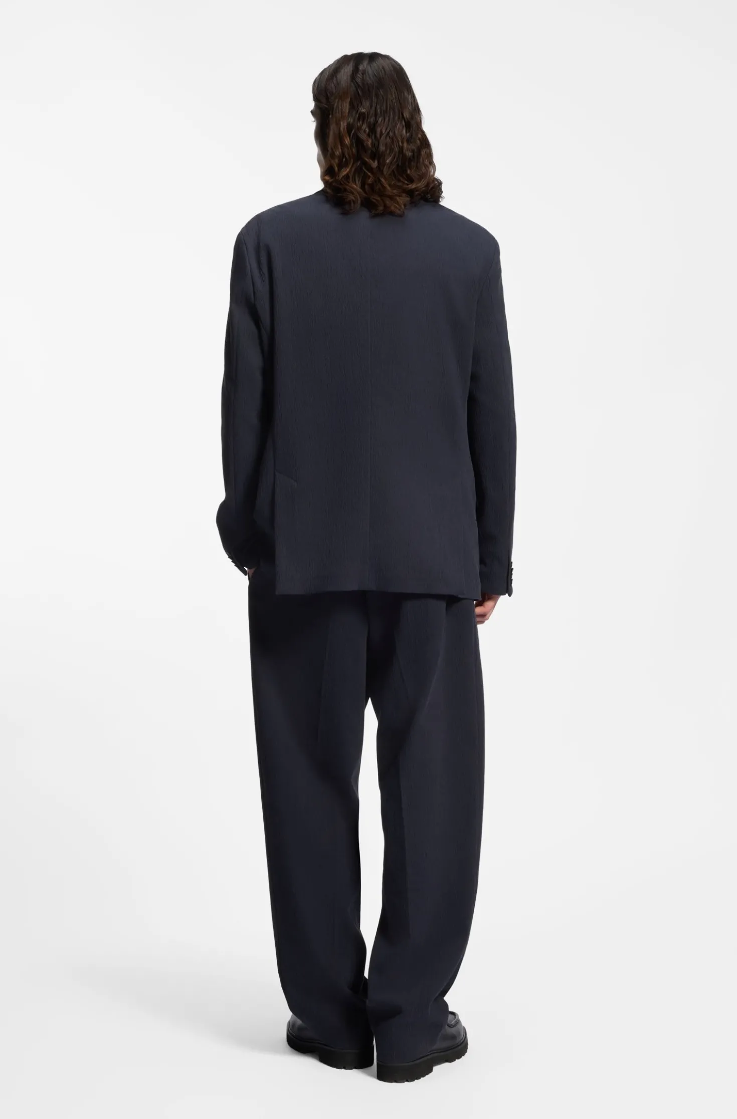 Slim-fit suit jacket in performance-stretch seersucker