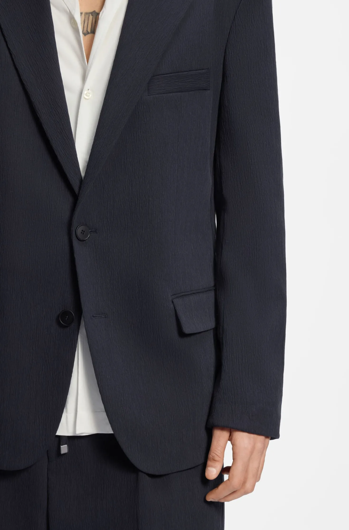Slim-fit suit jacket in performance-stretch seersucker