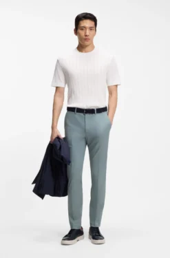 Slim-fit trousers in cotton, silk and stretch