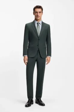 Slim-fit trousers in micro-patterned stretch wool
