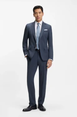 Slim-fit trousers in micro-patterned stretch wool