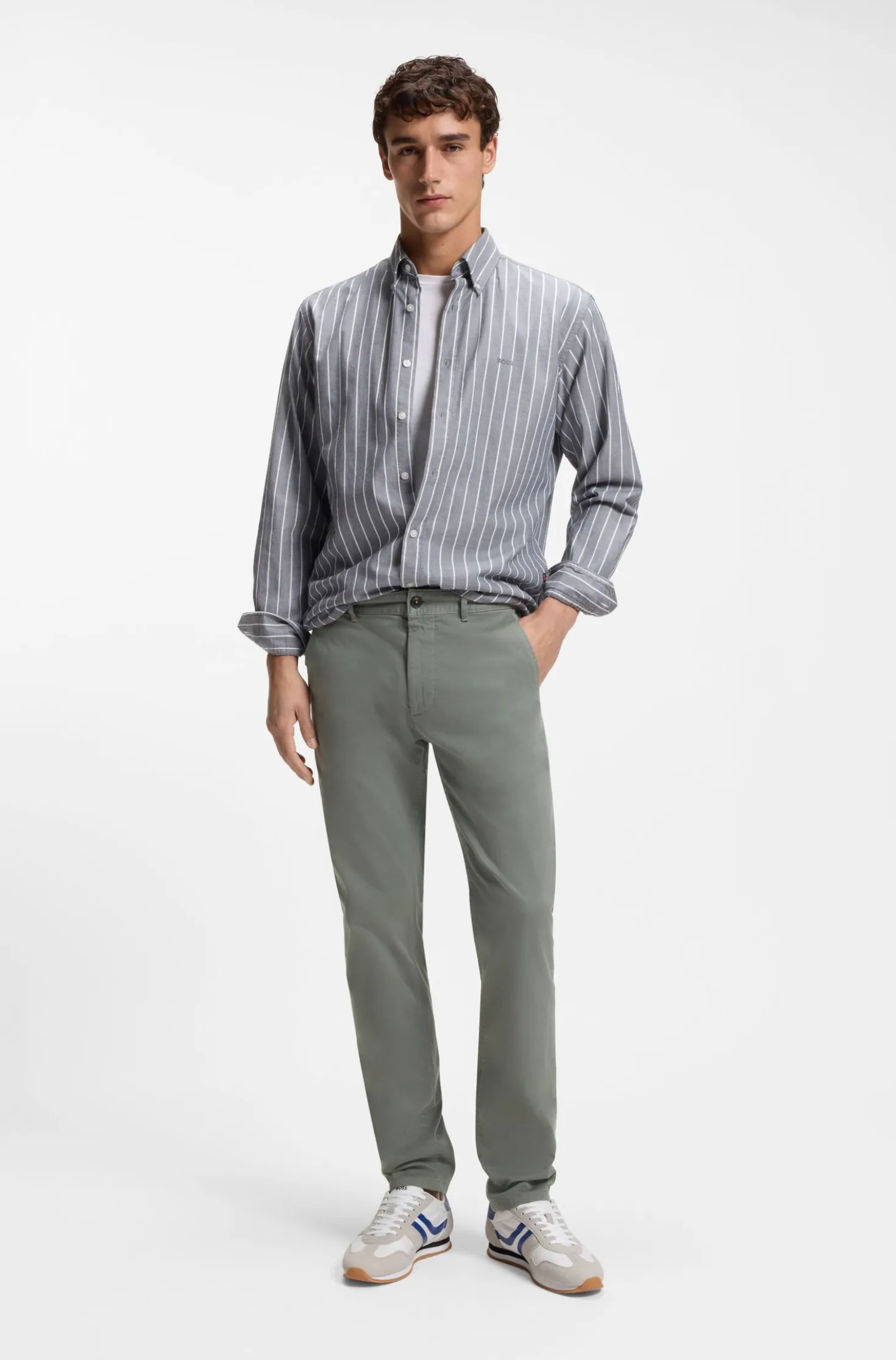 Slim-fit trousers in overdyed stretch satin