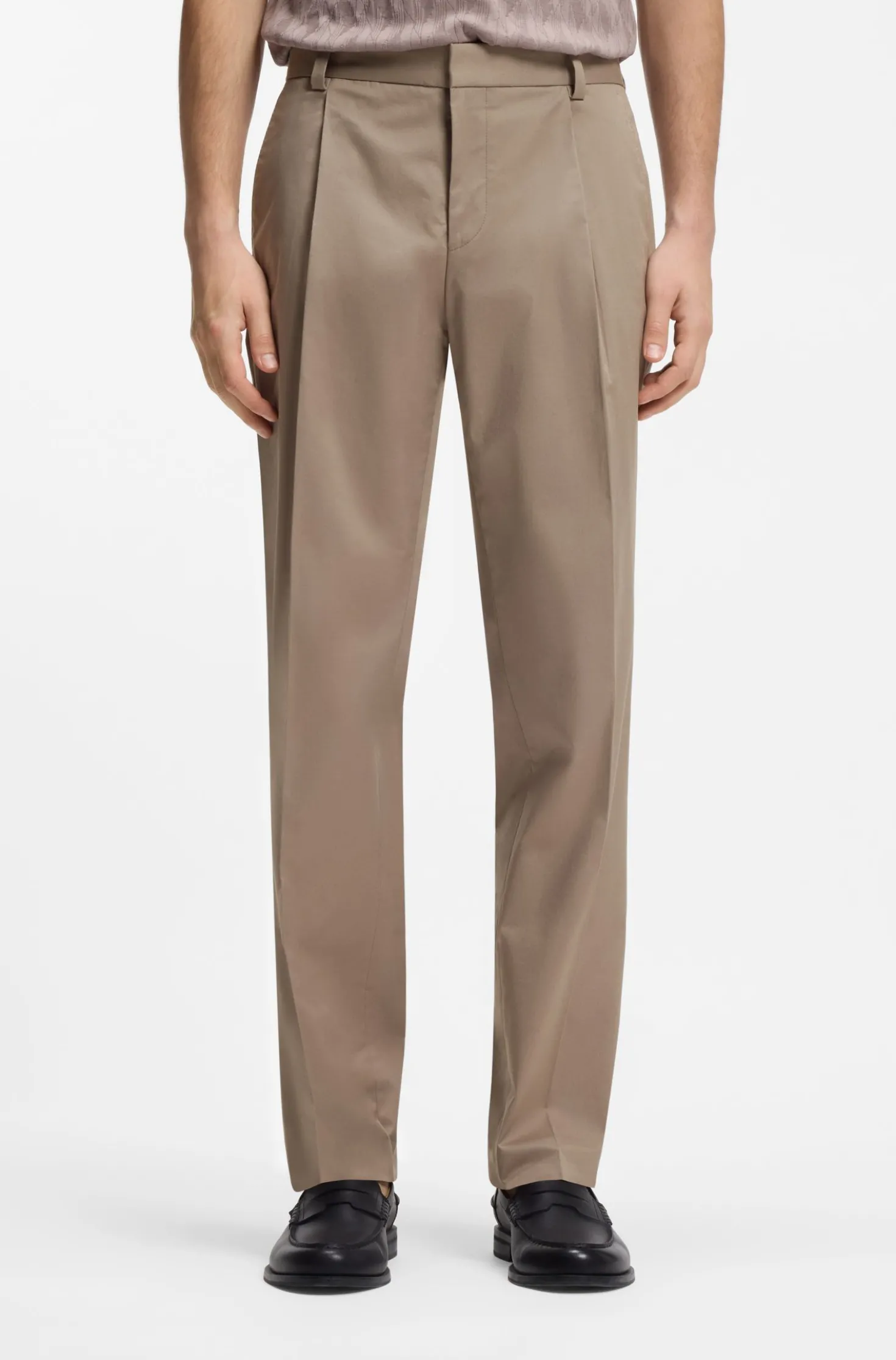 Slim-fit trousers in paper-touch stretch cotton