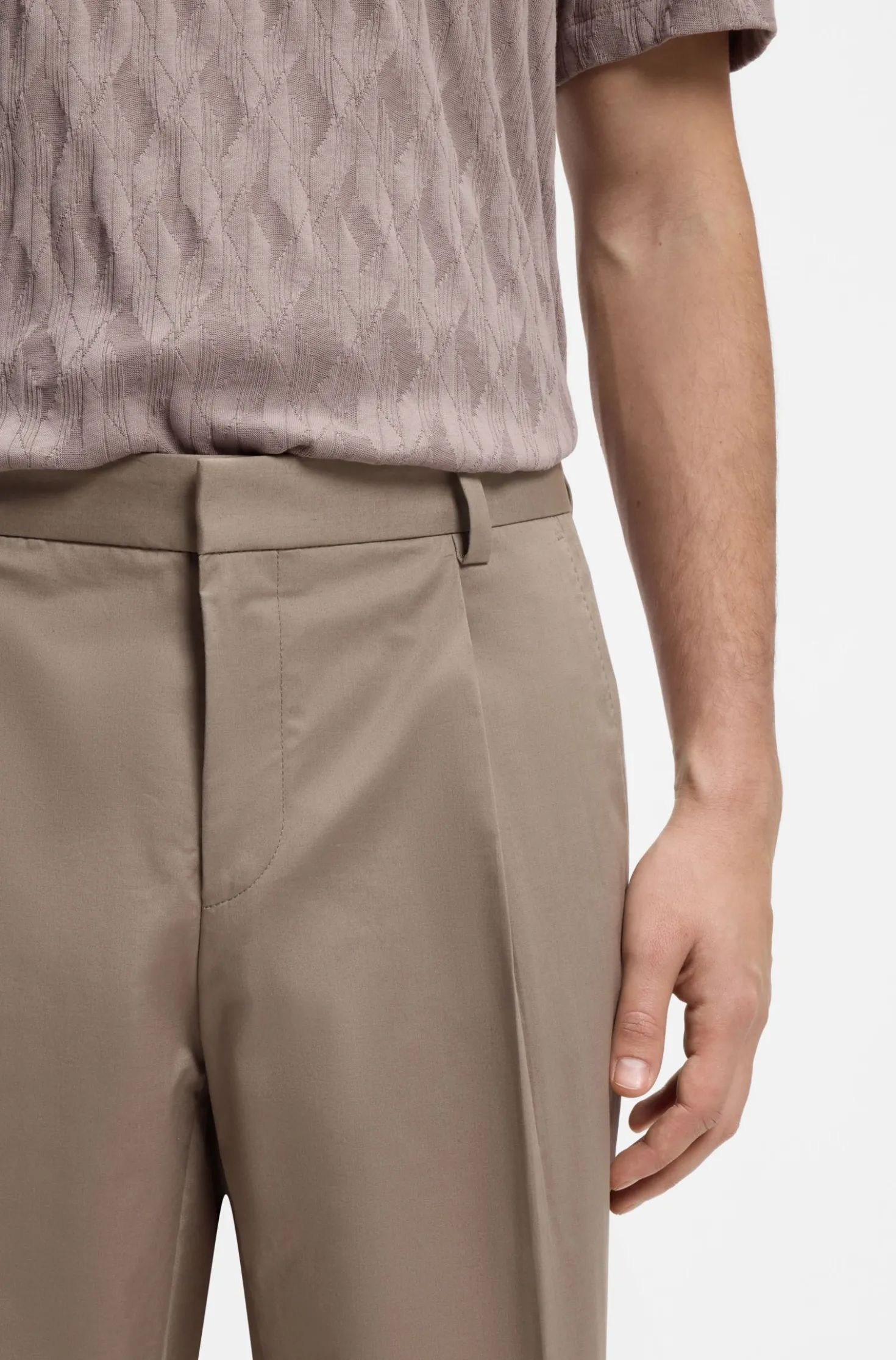 Slim-fit trousers in paper-touch stretch cotton