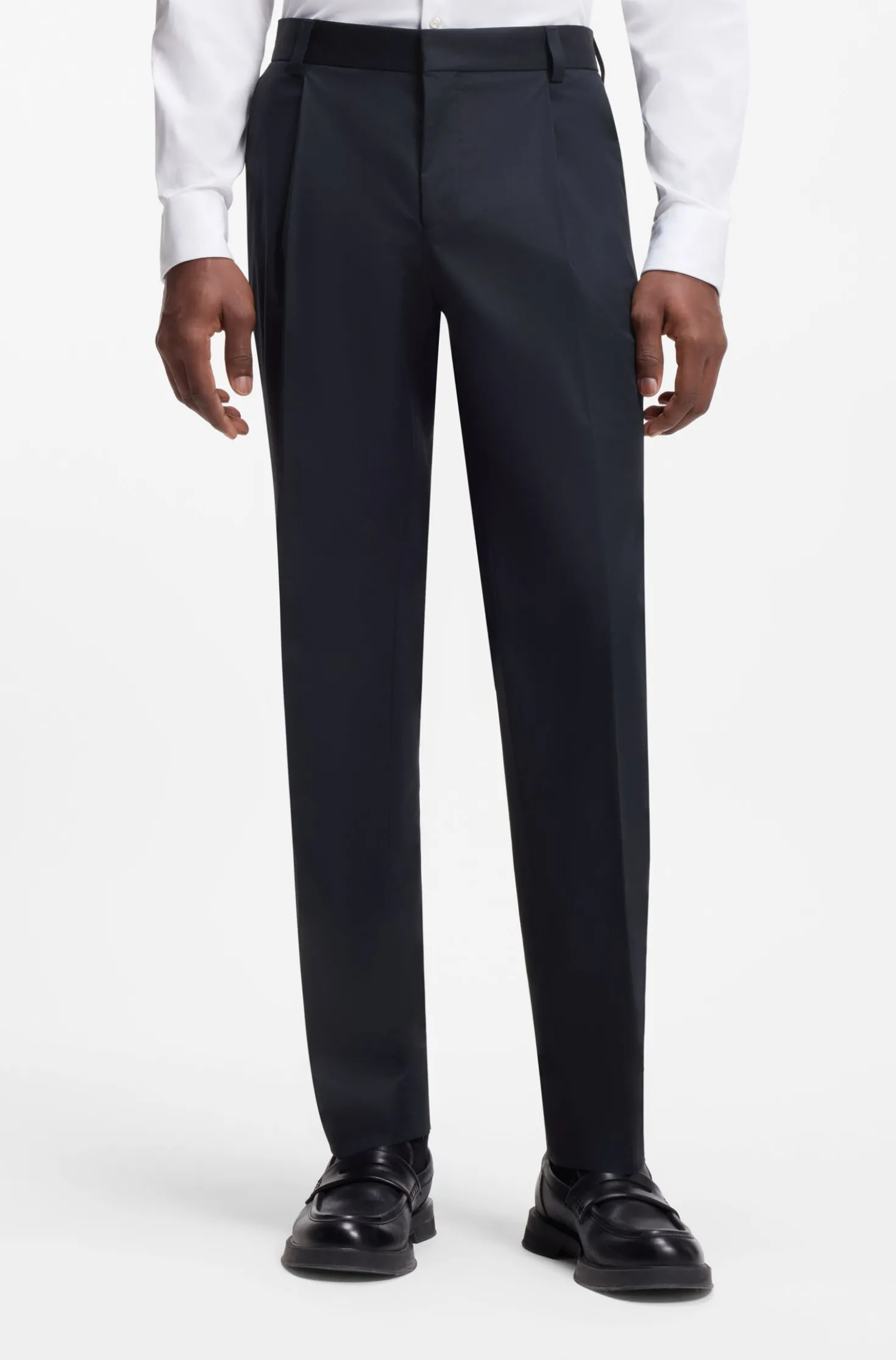 Slim-fit trousers in paper-touch stretch cotton
