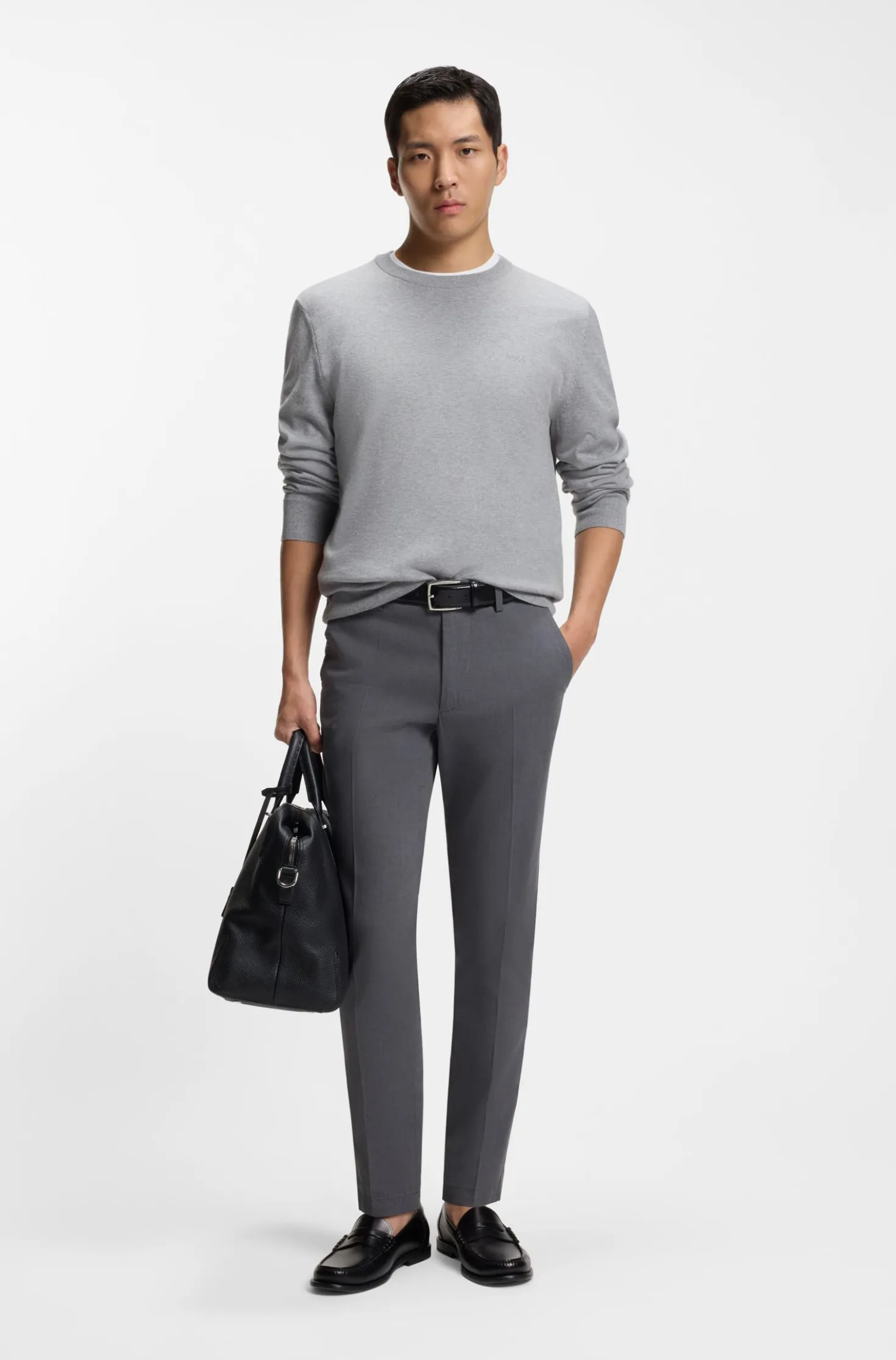Slim-fit trousers in stretch-cotton dobby