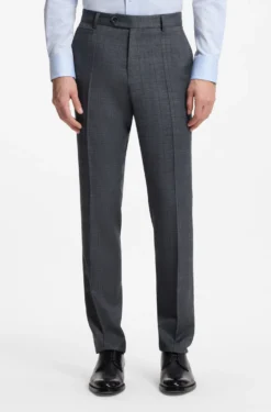 Slim-fit trousers in virgin wool, silk and linen