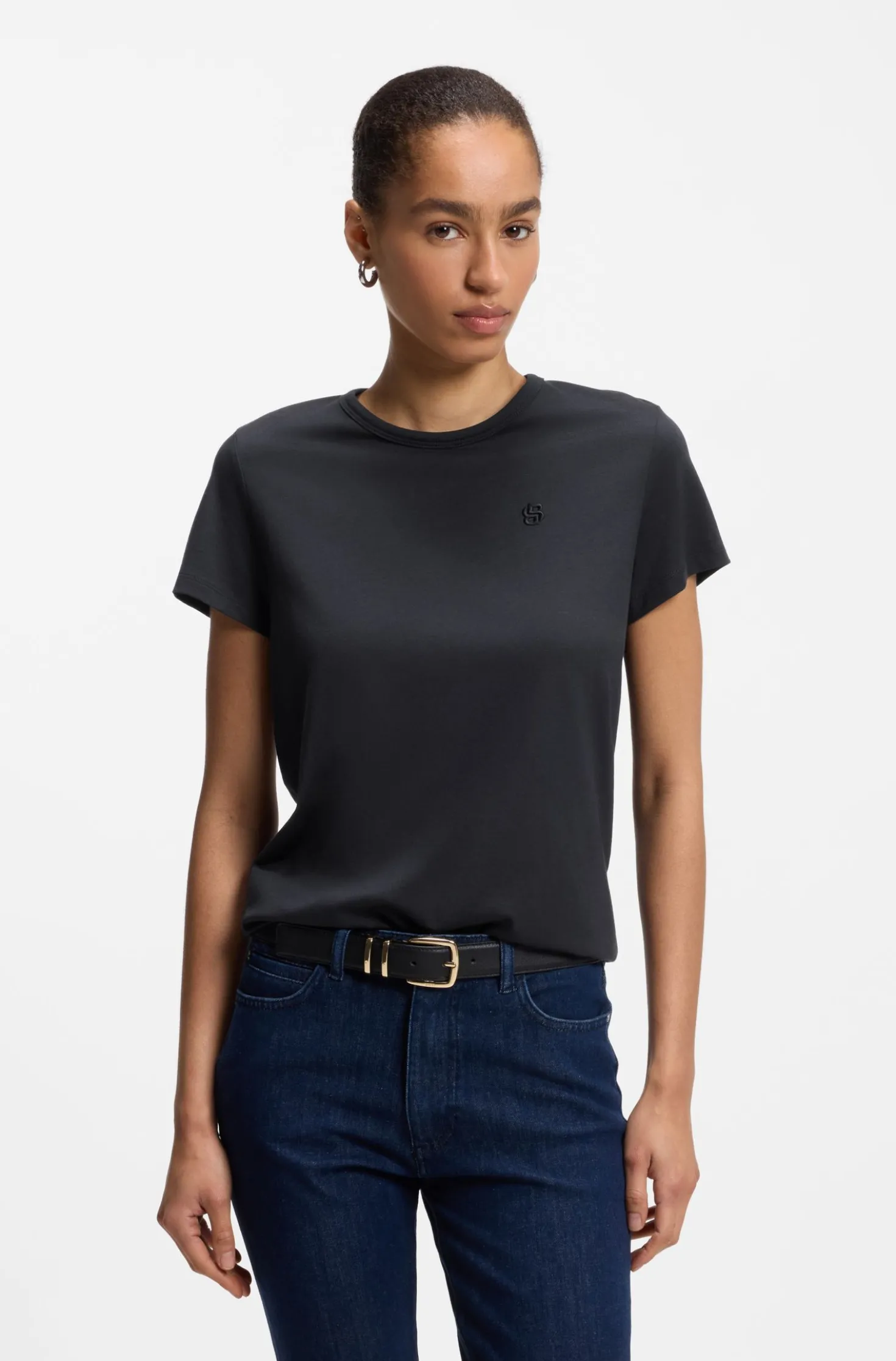 Slim-fit T-shirt in cotton-silk blend with embroidered logo
