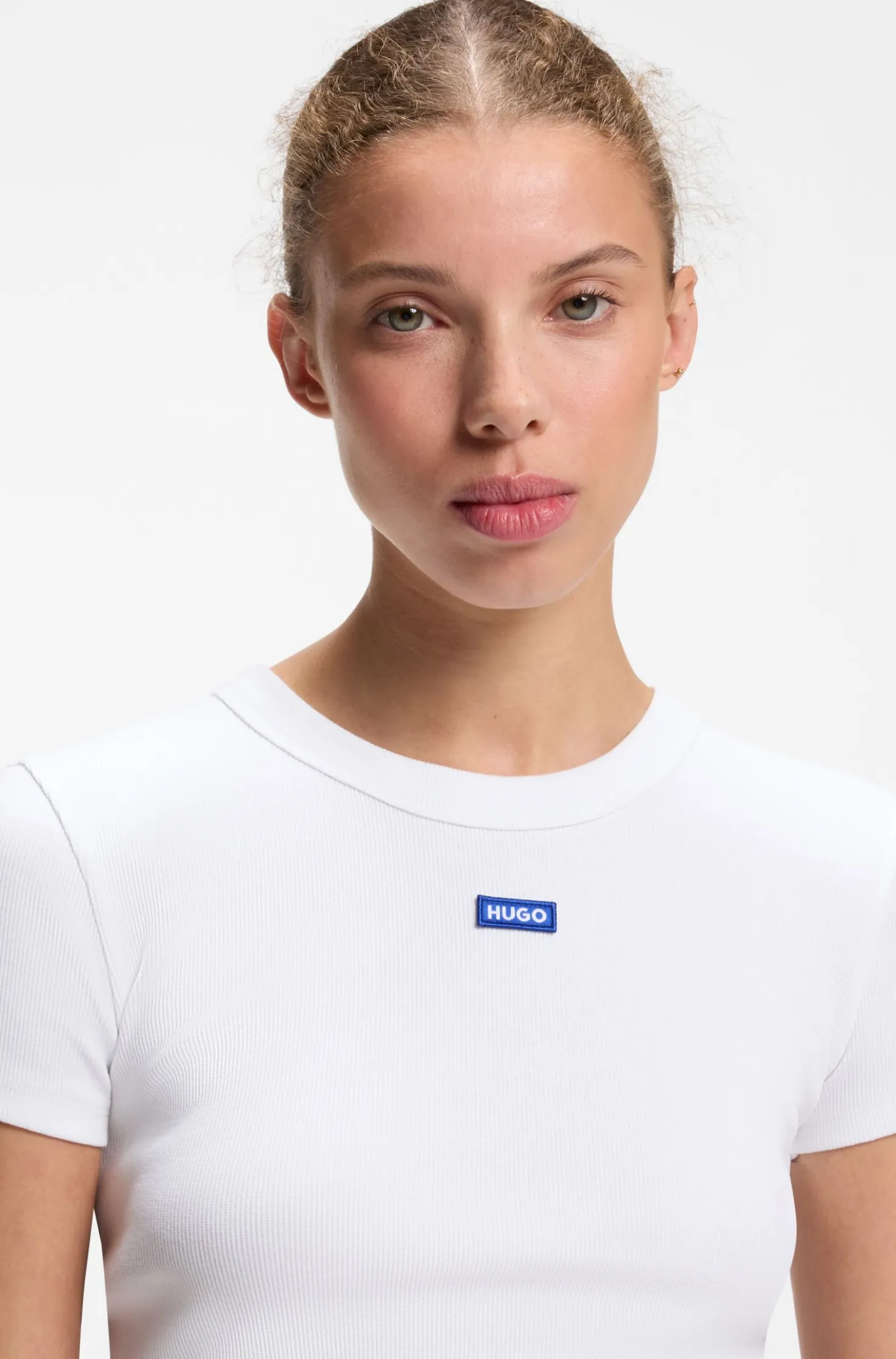Slim-fit T-shirt in ribbed stretch cotton with logo