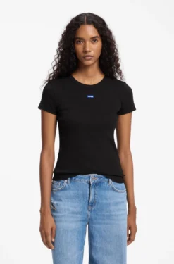 Slim-fit T-shirt in ribbed stretch cotton with logo